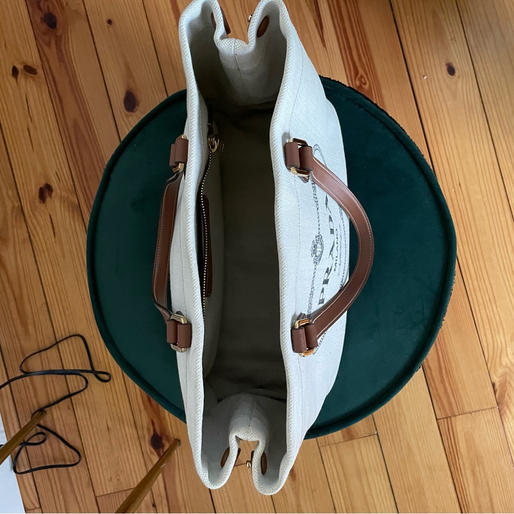 Prada Vitello Mistolino Cream and Brown Tote Bag with Iconic Logo - Picture 5 of 7